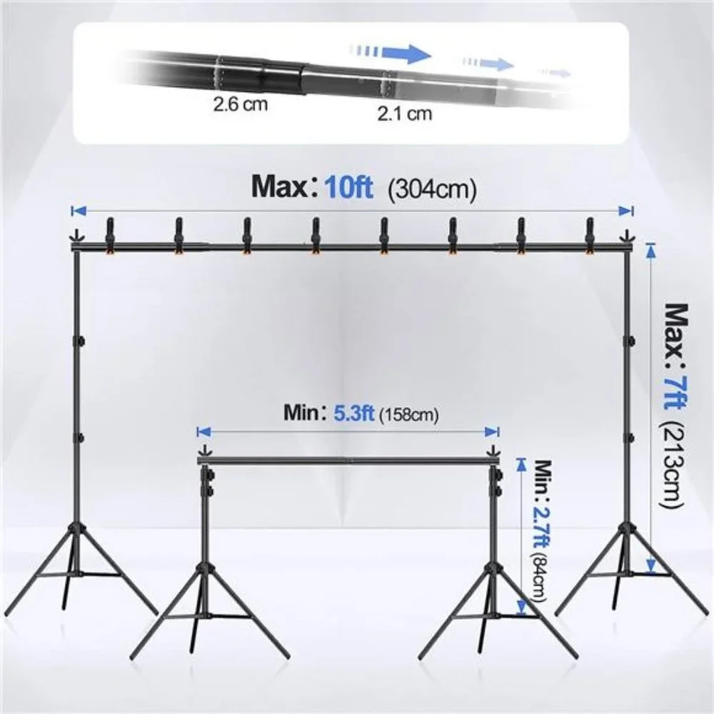 Backdrop Stand 10x7ft(WxH) Photo Studio Adjustable Background Stand Support Kit